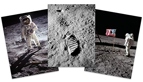 Apollo 11 Astronaut Aldrin Armstrong 50th Anniversary Moon Landing Wall Art Print Large Poster Home Decor Premium Pack of 3 18X24 inch Lune Mur Affiche Accueil Déco