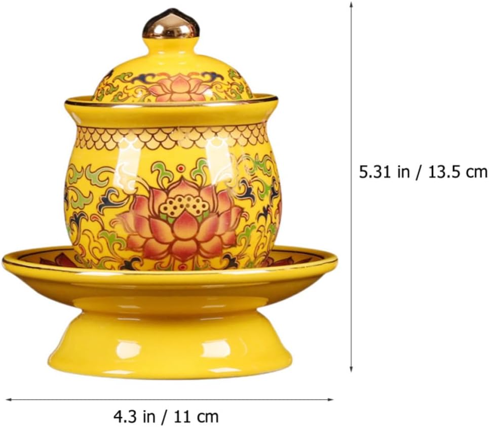 Ceramic Buddhist Water Offering Cup Yellow round Altar Worship