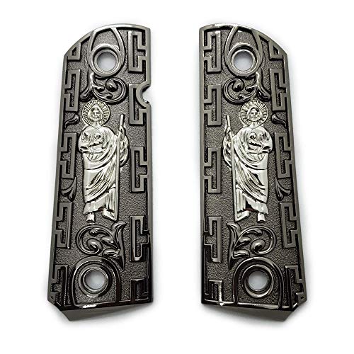 Replacement 1911 Compact Officer Size Grips for Kimber, Colt, Rock Island, Springfield, Taurus, & Clones - St Jude Black Nickel Grips