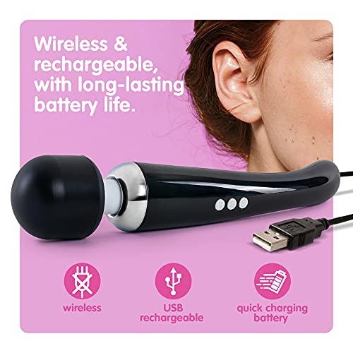 Image of Oliver James Large Wand Massager w / 20 Vibration Modes 8 Speeds (Jet Black)