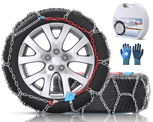 Snow-Chains Auto Fixing 1 Min Quick Fit Easy Installation Tire-Chains, Christmas Gifts for Safety, Universal Emergency Tire Traction Chain for Passenger Car and SUV - Set of 2 (XM-130)