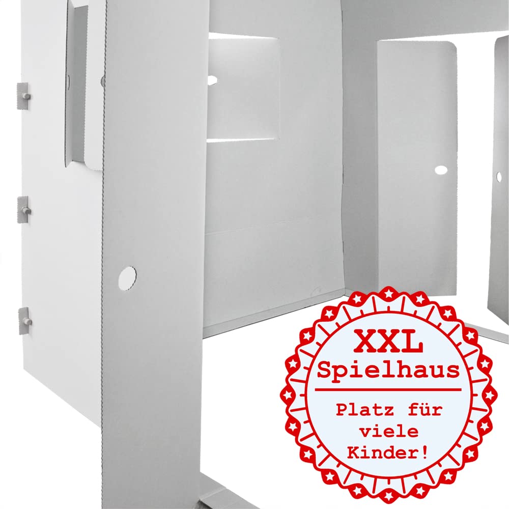 Casita De Cartón Kingpower XXL Para Pintar – 150x114x154 Cm, Fácil Montaje, Decoración Exterior Personalizable, Ideal Para Niños De 3 Años En Adelante, Color Blanco/rojo