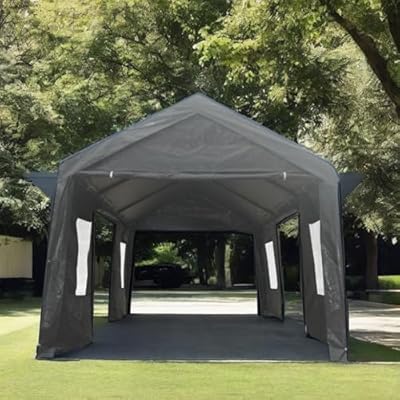 Uiowio 10x20ft Carport Canopy- Heavy Duty Outdoor Portable Garage Ventilated Canopy Carports - Portable Garage Tent for All Weather - Includes Car Seat Canopy and Umbrella Sun Shade Cover,Sand