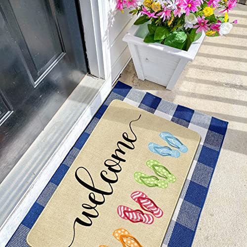 Summer Door Mat,Colorful Flip Flops Indoor Outdoor Non-Slip Summer Doormat,Entryway Front Porch Summer Welcome Door Mats For Entrance Decor 30" X 17" #TOP5