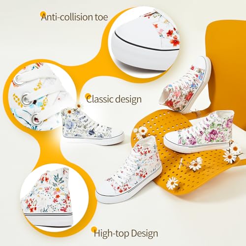 Image of yageyan Womens High Top Canvas Sneakers Fashion White Shoes for Women