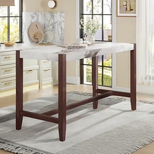 Bellemave Counter Height Table,47.5 Inch Faux Marble Counter Height Table,Modern Marble Finish Bar Dining Table for Dining Room, Home Kitchen,Living Room.(White)