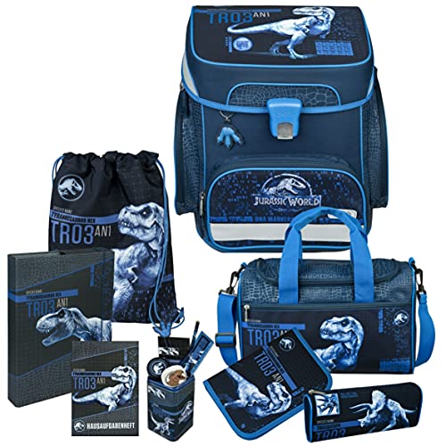 Jurassic World - Dinosaurier - SCOOLI® Undercover EasyFit Schulranzen-Set 9tlg. mit Sporttasche - HAUSAUFGABENHEFT…