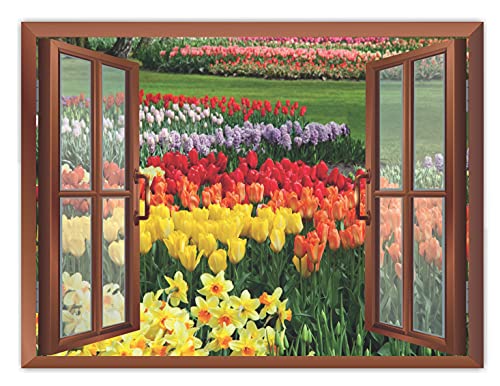 Image of CVANU Creative Window View Home Decor, Beautiful Garden of Colourful Flowers, Removable Window Wall Stickers /Decals for Living Room,Bed Room etc Cv 25