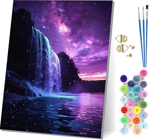 Waterfall 数字油絵 DIY Paint by Numbers for Adults 風景 手作りキット子供初心者 塗り絵 数字 キット ブラシとアクリル絵の具が入 ペイントバイナンバー 大人のクラフトアクティビテ ホーム オフィス装飾 女性へのギ