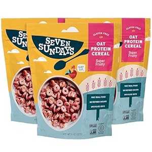 Seven Sundays Oat Protein Cereal, Super Fruity, 8 Oz Bag (Pack of 3), Gluten Free, 5g Upcycled Protein, 0g Refined Sugar, Crunchy Sweet Snack