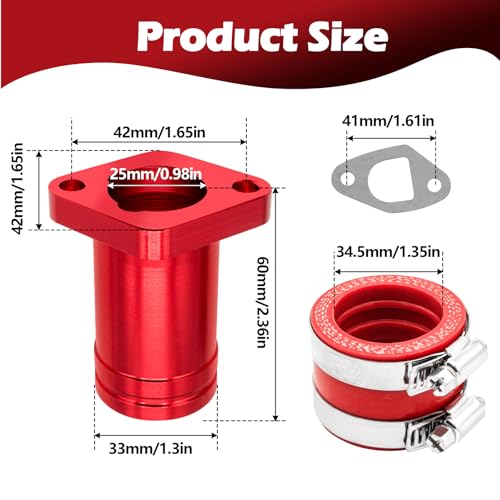 Image of Upgraded Intake Manifold for Predator 212cc 196cc 224cc Engine Performance Parts, for PWK 24mm 28mm Carburetor Coleman ct200u bt200x b200cc b200r kt196 Mini Bike Go Kart (Red)