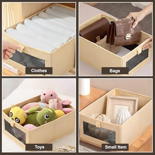 Image of JD FRESH Foldable Cloth Cover Storage Box /Wardrobe Clothes Organizer /Storage Basket /Space Saving Storage /Collapsible Clothes Organizer /Cupboard Storage Boxes for Shirts, Pants (Beige Pack of 1)
