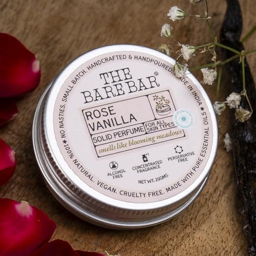 Image of The Bare Bar Rose Vanilla Solid Perfume - 20gm | Floral Fragrance| Odor & Sweat Control | Natural formula and Chemical free| Good for all skin types | Travel Mini Size Solid Perfume for Men & Women