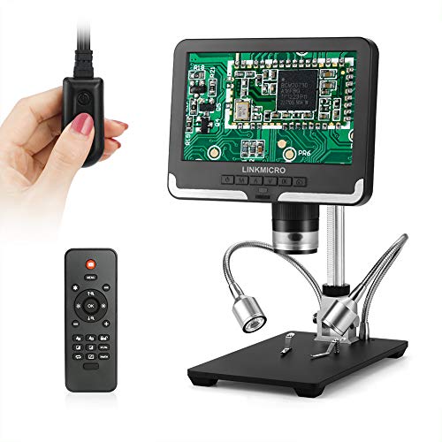 Linkmicro Black Digital Microscope 7 Inches LCD Screen 1080P 200X Digital Magnifier with Metal Stand for Circuit Board Repair Soldering Watches DIY Tools