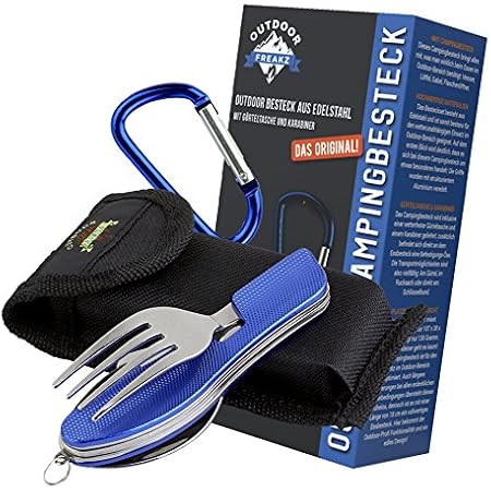 Cao Posate Pieghevoli Da Campeggio - Set 3 Pezzi In Acciaio Inox Con Forchetta, Coltello E Cucchiaio, Manico Verde Kaki, Custodia In Tela Con Passante - 3