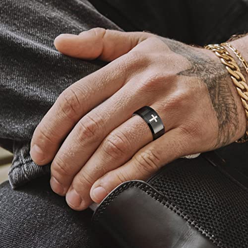 Cross Ring for Men 8mm/10mm Tungsten Wedding Bands Christian Rings with Beveled Edges Comfort Fit Size 7-124