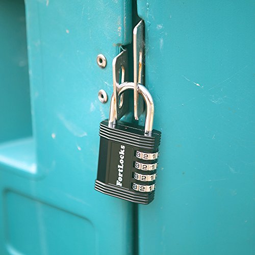 Image of FortLocks Padlock - 4 Digit Combination Lock for Gym Outdoor & School Locker, Fence, Case & Shed - Heavy Duty Resettable Set Your Own Combo - Waterproof & Weatherproof (4 Pack - Black)
