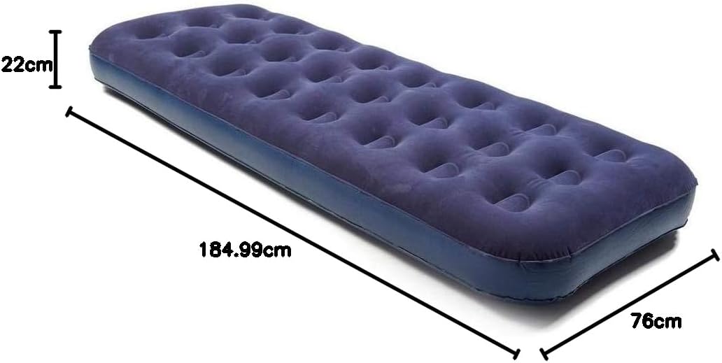 Eurohike Inflatable Flocked Single Airbed, Blow Up Bed, Festival Bed, Emergency Guest Bed, Suitable for Adults and Children, Camping Equipment (Single, Blue)