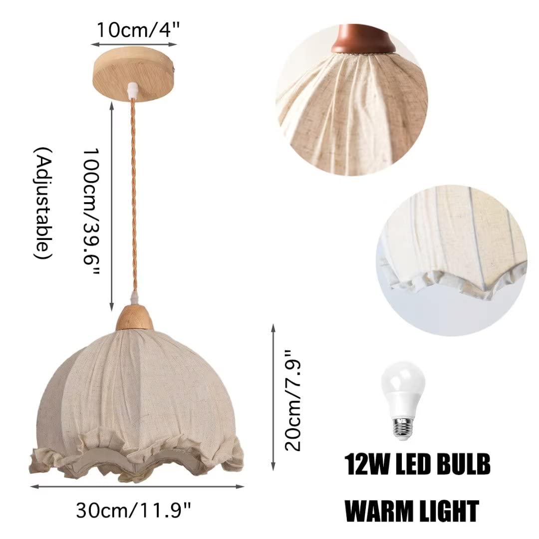 Lampe à suspension en forme de bouton de fleur Style pastoral Abat-jour en coton Plafonnier Lampe de chevet Lustre décoratif pour chambre à coucher, salon, table à manger
