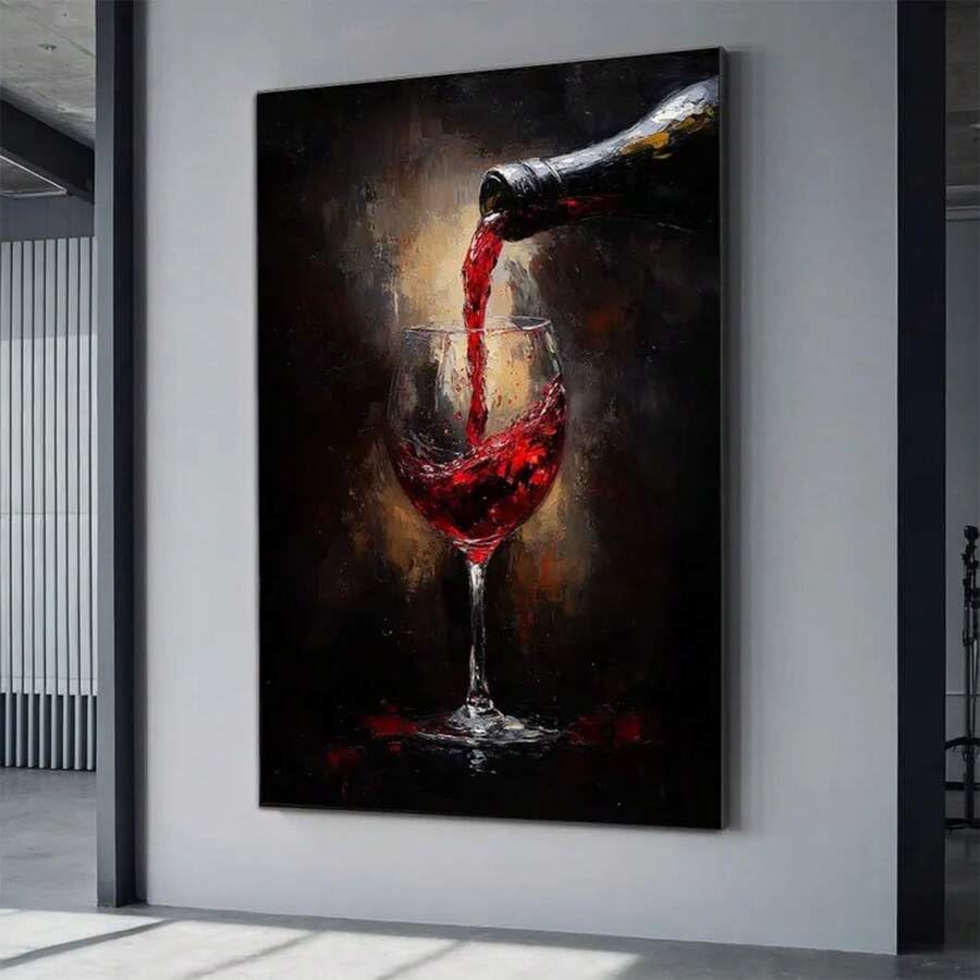Peinture sur toile vin rouge pour habiller un grand mur vide de cuisine