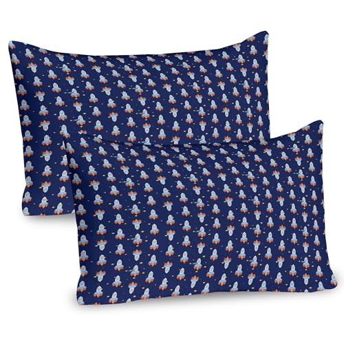 Ambesonne Outer Space Pillow Sham Set of 2, Rockets Flying to Sky Galactic Journey Stars Cosmic Boys Adventure, Quality Microfiber Bedding Item for All Seasons, 26