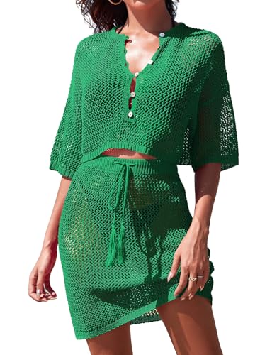 Pink Queen Women's Crochet Dress Set Summer Beach...