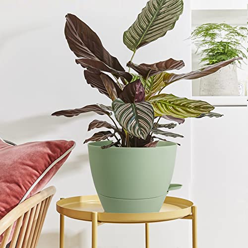 Wousiwer 10 Inch Self Watering Planters, 2 Pack Large Plastic Plant Pots With Deep Reservior And High Drainage Holes For Indoor Outdoor Plants And Flowers, Green #TOP6