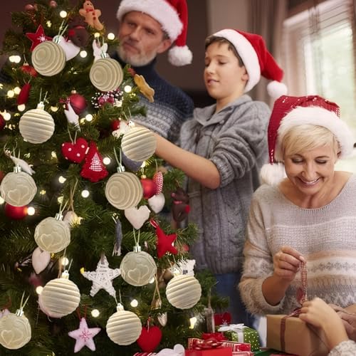 Décorations de Noël en velours 12 boules incassables 6cm floquées pour sapin - 8