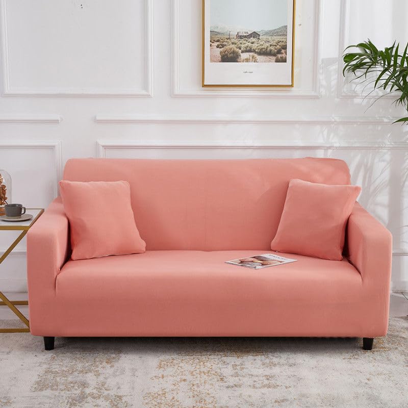 Housse de canapé extensible rose foncé 2 places avec accoudoirs