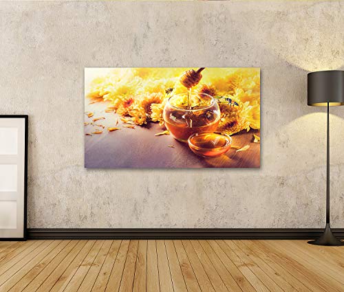Afbeelding op canvas, honing, glas, bij, vlinderdas, bloemen, houten vloer, honing, glas, bij, vlinderdas, bloemen, houten vloer, foto's, prints, kunstposter, wandafbeelding - Afbeelding 3