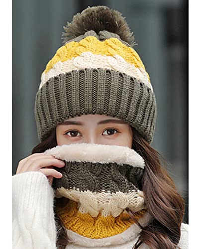 Image of X-change Fashion Winter Woolen Caps with Scarf Set | Stretch Warm Snow Proof Winter Beanie Caps for Women