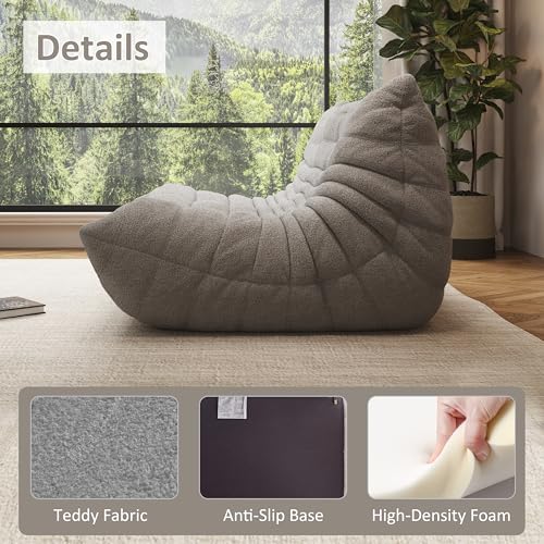 Image of Bean Bag Chairs for Adults, Memory Foam Reading Bean Bag Sofa Chair with Faux Fur Filler, Fireside Floor Gaming Chairs for Living Room, Bedroom and Office (Gray, Loveseat)