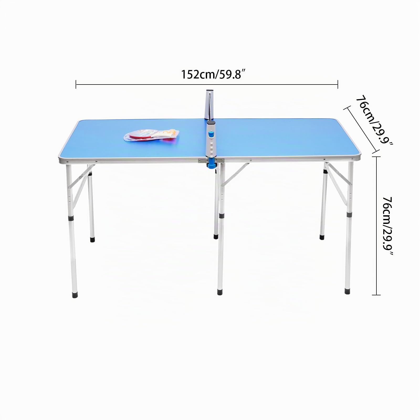 Mesa de ping pong plegable, mini mesa de ping pong con 2 raquetas, 3 pelotas y red de ping pong, mesa de ping pong para interior y exterior, 152 x 76 x 76 cm