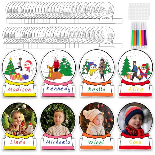 EggSun 48 Pieces Winter DIY Photo Snow Globe Craft Kit for Kids,Picture Craft Photo Frame Snowman DIY Coloring Winter Party Gift Decorations School Classroom Home Activities with Coloring Pen