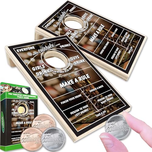 Coinhole Desktop Game Coin Bouncing Party Game Set | Tabletop Cornhole Board Game | Small Cornhole Travel Game Includes Coins (Tabletop Game Set Drinking Game)