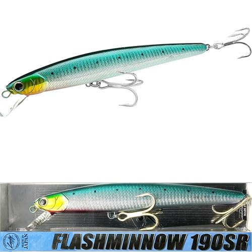LUCKY CRAFT FlashMinnow 190SR Fishing Lures, 7-1/2" Floating Minnow Jerkbait, 2-3 ft Depth, Long Casting, Offshore Saltwater Fishing Gear for Halibut, 614 Pacific Sardine