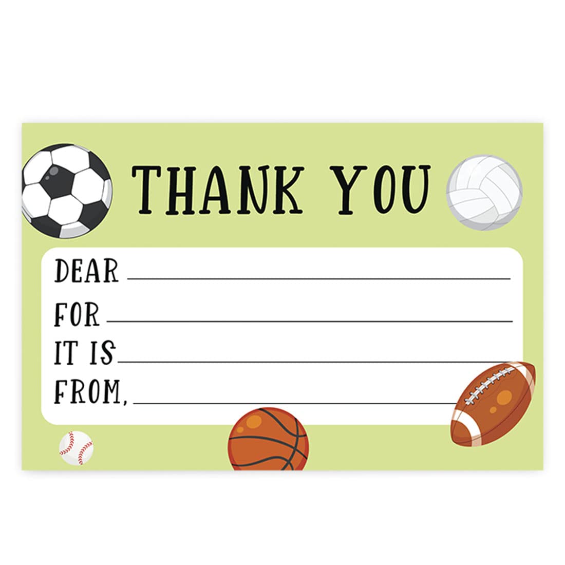 Andaz Press Kids Fill in the Blank Thank You Cards - 20 Cards Including Envelopes Sports Theme Gender Neutral Note Cards For Boys Girls Birthday Party