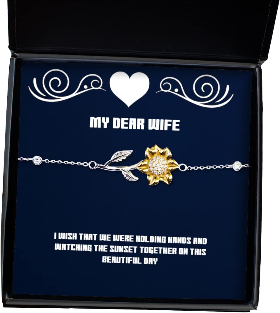 I Wish That we were Holding Hands and Watching The Sunset Together on This Sunflower Bracelet, Wife Jewelry, Epic Gifts for Wife, Funny Jewelry Gift Ideas, Unique Funny Jewelry Gifts, Handmade Funny