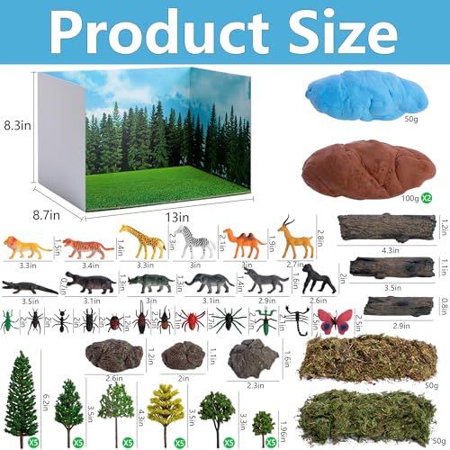 Image of codree 65 Pcs Jungle Diorama Kit Habitat Project Box Set, Cardboard Diorama Box Animals Model Scenery Kit, Animal Figurines Rainforest Diorama Supplies for DIY Crafts Birthday Gifts Party Favor