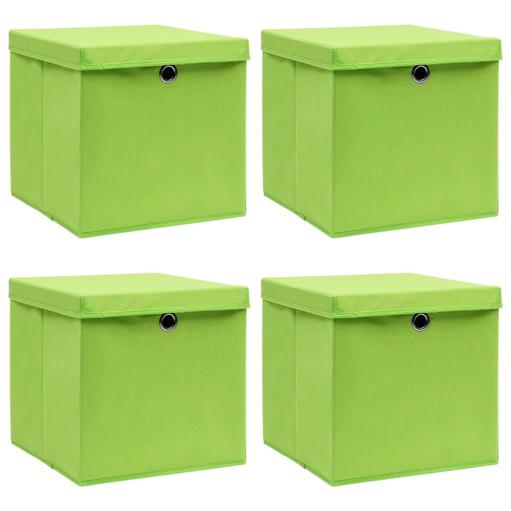 Scatole portaoggetti con coperchio, verde, 32 x 32 x 32 cm, in tessuto non tessuto, pieghevoli, 4 pezzi, per armadio, scaffale, bagno, ufficio, impilabili