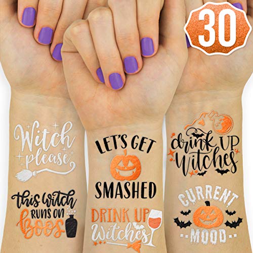 xo, Fetti Halloween Decorations Temporary Tattoos - 30 styles | Drink Up Witches, Witch Please, Halloween Party Supplies