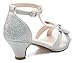 Olivia K Girl's Glitter Leatherette Open Toe Strappy Ankle T Strap Kitten Heel Sandal (Toddler/Little Girl), Silver Y3