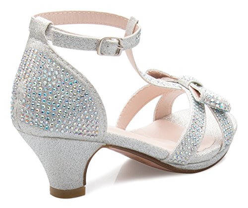 Olivia K Girl's Glitter Leatherette Open Toe Strappy Ankle T Strap Kitten Heel Sandal (Toddler/Little Girl)3