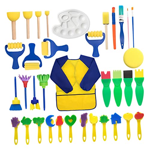 HANABASS 1Set Sponge Brush Art DIY Painting Tools for Safe Washable Crafts Supplies for Early Learning Creative Activities Fun Shapes Bright Colors