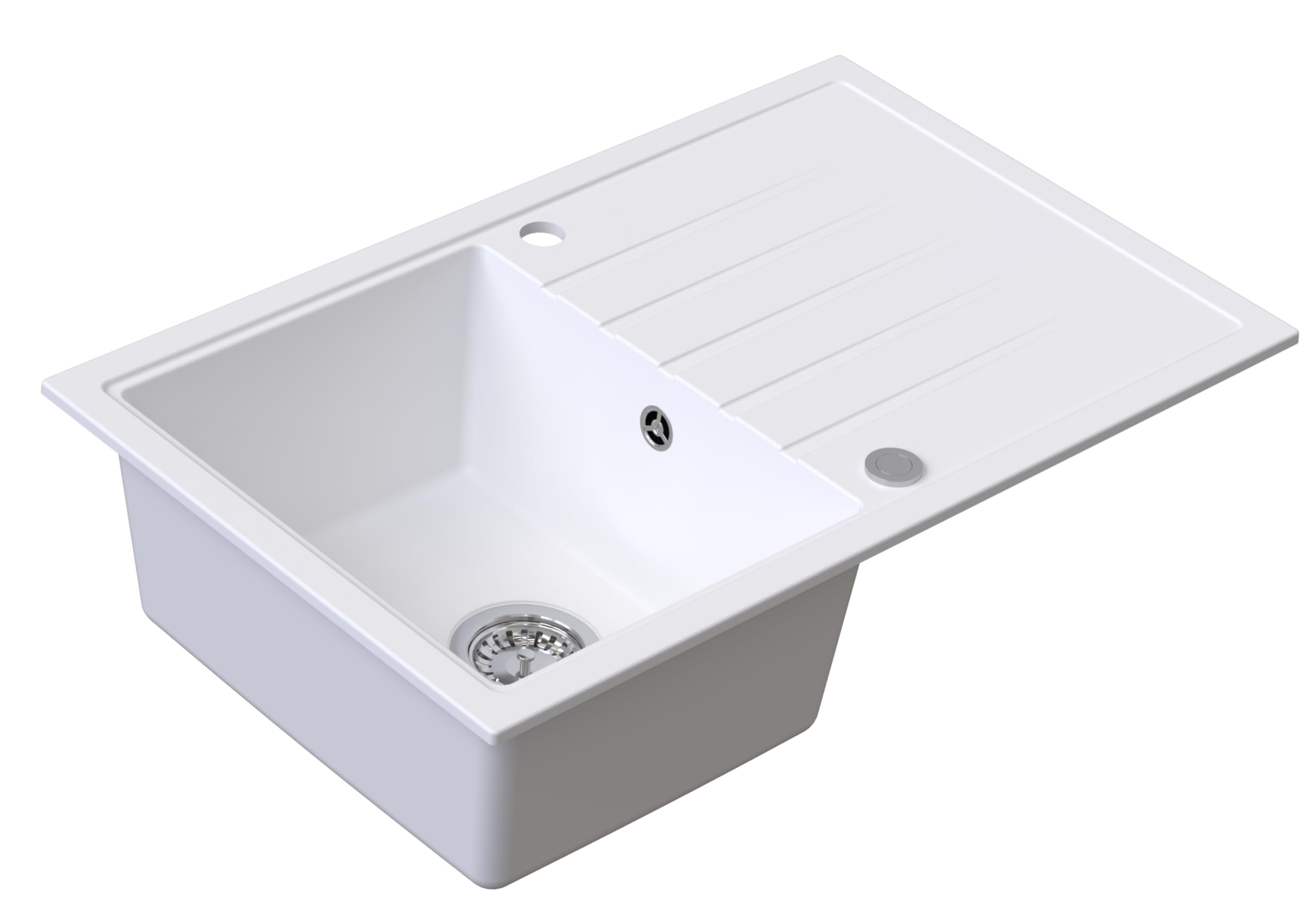 Fregadero AXION Una Cubeta Fregadero De Granito 79x50x20,5cm Blanco, Fregadero De Cocina De Diseño Elegante Con Sifón, Escurridor, Fácil De Limpiar, Resistente A Los Arañazos