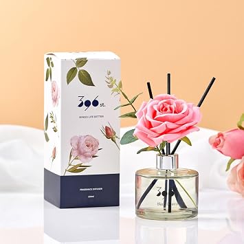 396 st. Rose Flower Reed Diffuser, 6.8 fl oz 200 ml, Baby Powder, Room Fragrance, Present for Women, Birthday, Anniversary, Incense Sticks, Gift, Popular