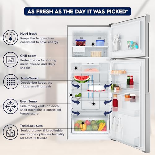 Image of Electrolux 431L 1 Star Inverter Frost Free Double Door Refrigerator, Top Freezer, TasteLockAuto & TasteGuard Technology, UltimateTaste 500, ETB4600C-A, Arctic Silver Steel