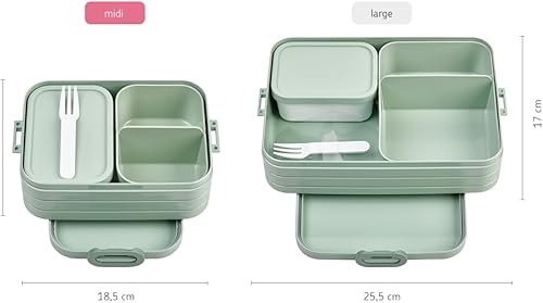 Miniatura 6 de MEPAL, Lonchera Bento Midi con 2 compartimentos para almacenamiento de alimentos, una caja desmontable que incluye un tenedor, portátil, sin BPA,