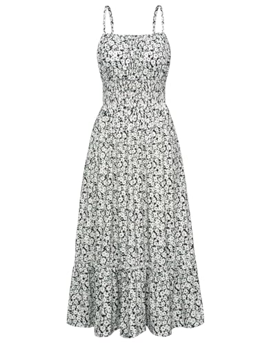 Image of GRACE KARIN Summer Dresses for Women 2026 Vacation,Smocked Floral Maxi Dress,Boho Beach Sundress with Pocket Fashion Clothing