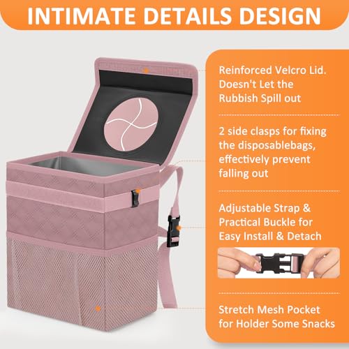 Image of Vankor Car Trash Can for Car Cute, Car Trash Bag Bin Hanging Waterproof Automotive Car Garbage Cans Leak Proof Vehicle Trash Can Diamond Pattern-Pink